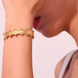 New ANTHRO Elegant Gold Textured Rivet Cuff Bracelet